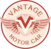 Vantage Motor Car logo with stylized V and wings inside a circular emblem.