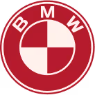 BMW logo with a red and white checkered pattern inside a red circular border.